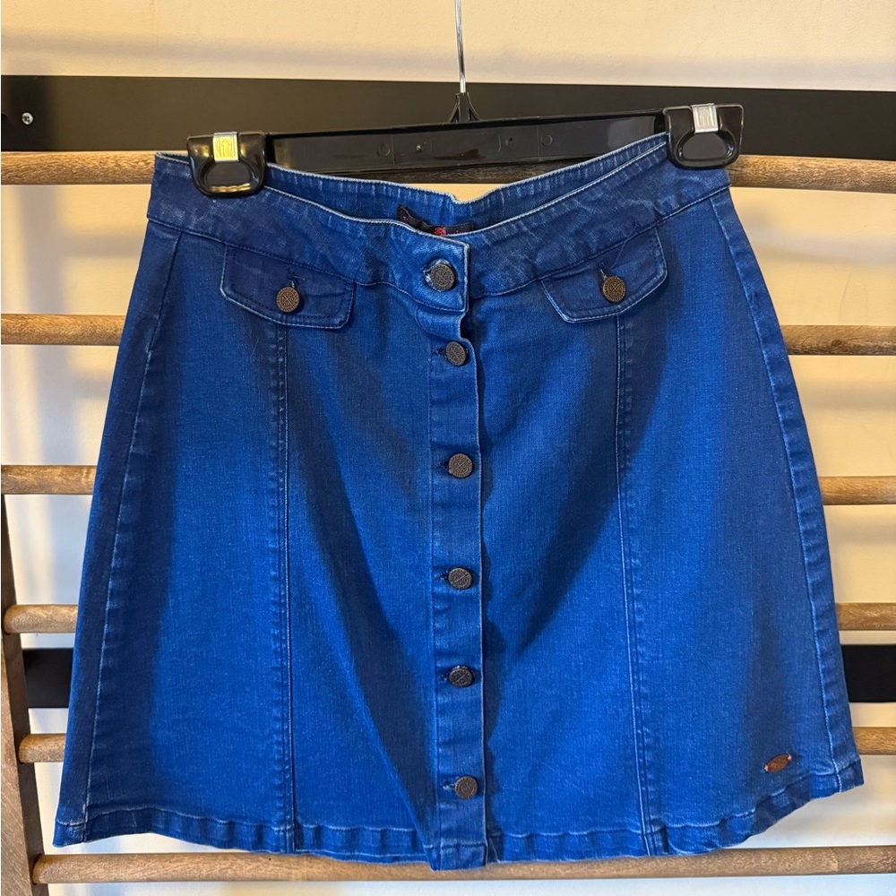 Blue Denim Button-Up Stretch Mini Skirt